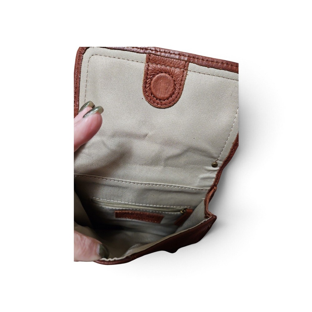American Leather Co Cognac Brown Pebbled Leather Crossbody Organizer Bag Purse - Picture 3 of 3